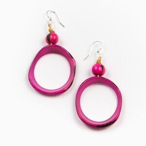 174 TAGUA Ring of Life Sustainable Vegan Ivory Dangle Hoop Earrings Hot Pink